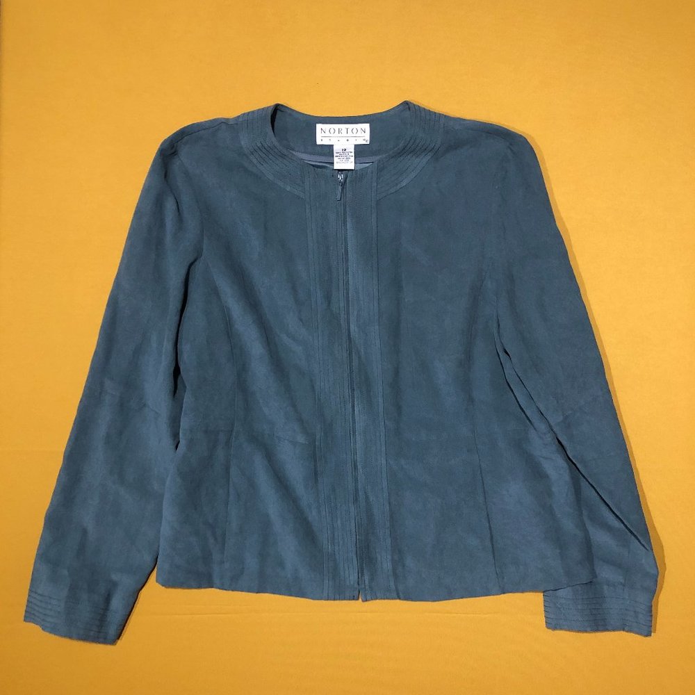 Norton Studio Womens Size 12 Sage Green Zip Front Unlined Coat Jacket Blazer